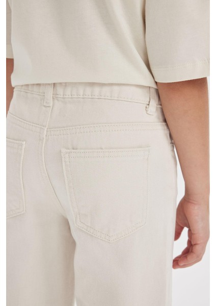 Kız Çocuk Straight Fit Geniş Bol Paça Cepli Pamuklu Bej Okul Pantolonu C9471A824AU