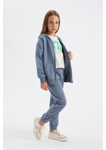 Kız Çocuk Gri Standart Fit Beli Paçası Lastikli Cepli Basic Düz Okul Jogger Eşofman Altı X9036A624AU
