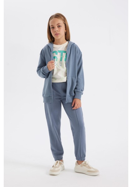 Kız Çocuk Gri Standart Fit Beli Paçası Lastikli Cepli Basic Düz Okul Jogger Eşofman Altı X9036A624AU fiyatları