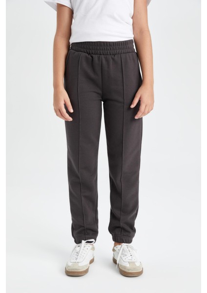Kız Çocuk Antrasit Standart Fit Beli Paçası Lastikli Cepli Basic Düz Okul Jogger Eşofman Altı X9036A624AU fırsatları
