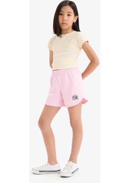 Kız Çocuk Beli Lastikli Baskılı Şort