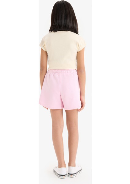 Kız Çocuk Beli Lastikli Baskılı Şort