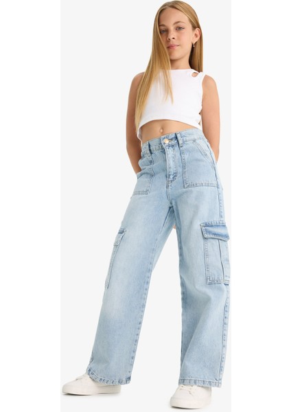 Kız Çocuk Wide Leg Kargo Geniş Paça Jean Pantolon C8540A824AU