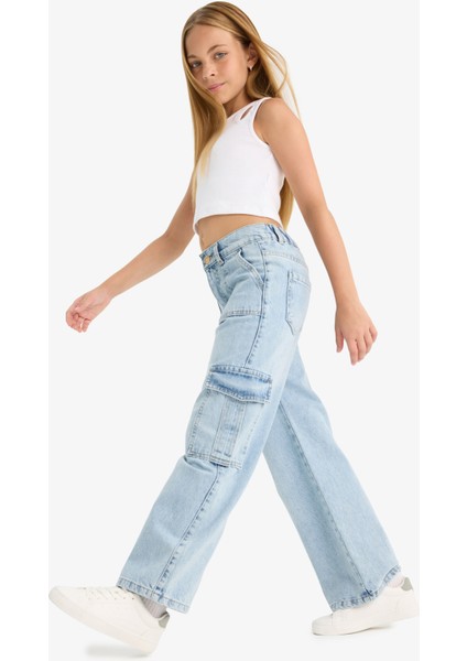 Kız Çocuk Wide Leg Kargo Geniş Paça Jean Pantolon C8540A824AU fiyatları