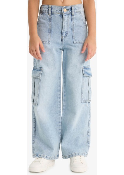 Kız Çocuk Wide Leg Kargo Geniş Paça Jean Pantolon C8540A824AU fırsatları