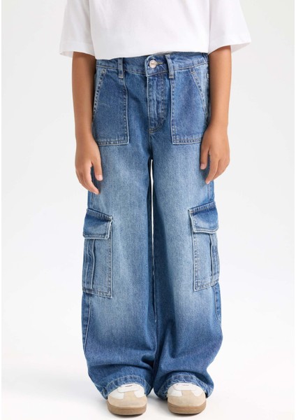 Kız Çocuk Wide Leg Kargo Geniş Paça Jean Pantolon C8540A824AU modelleri