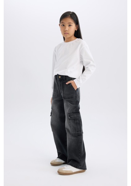Kız Çocuk Wide Leg Kargo Geniş Paça Jean Pantolon C8539A824AU