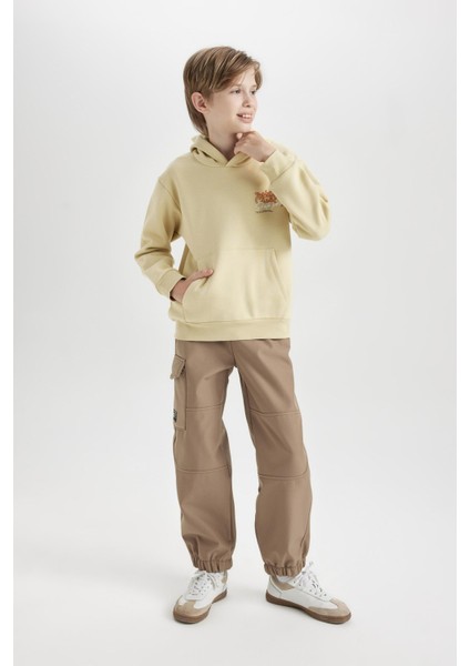 Erkek Çocuk Beli ve Paçası Lastikli Kargo Cepli Pelüş Polar Astarlı Jogger Pantolon D3460A824WN