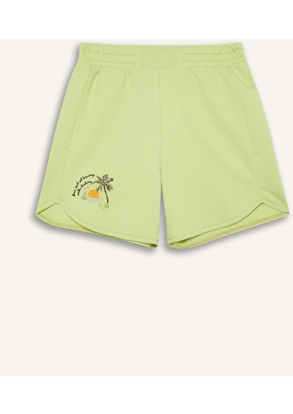 Kız Çocuk Beli Lastikli Baskılı Şort
