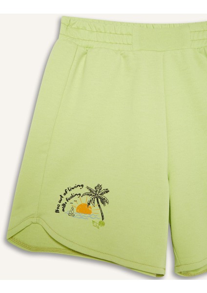 Kız Çocuk Beli Lastikli Baskılı Şort