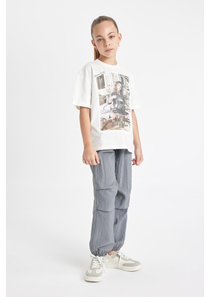 Kız Çocuk Beli ve Paçası Lastikli Cepli Gri Paraşüt Jogger Pantolon D0646A824SM fiyatları