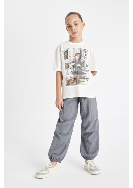 Kız Çocuk Beli ve Paçası Lastikli Cepli Gri Paraşüt Jogger Pantolon D0646A824SM modelleri