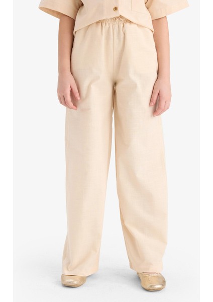 Kız Çocuk Beli Lastikli Wide Leg Geniş Bol Paça Pamuklu Pantolon D7611A825SM fırsatları