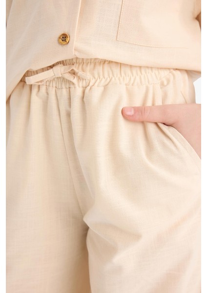 Kız Çocuk Beli Lastikli Wide Leg Geniş Bol Paça Pamuklu Pantolon D7611A825SM indirimleri