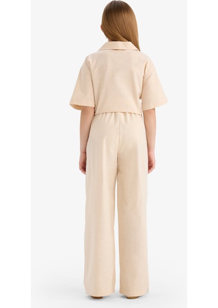 Kız Çocuk Beli Lastikli Wide Leg Geniş Bol Paça Pamuklu Pantolon D7611A825SM