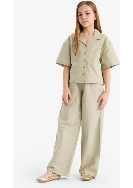 Kız Çocuk Beli Lastikli Wide Leg Geniş Bol Paça Pamuklu Pantolon D7611A825SM