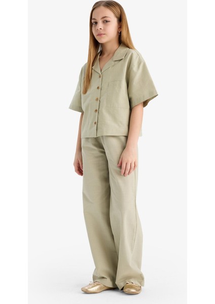 Kız Çocuk Beli Lastikli Wide Leg Geniş Bol Paça Pamuklu Pantolon D7611A825SM fiyatları