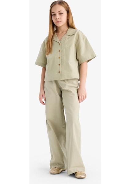 Kız Çocuk Beli Lastikli Wide Leg Geniş Bol Paça Pamuklu Pantolon D7611A825SM modelleri