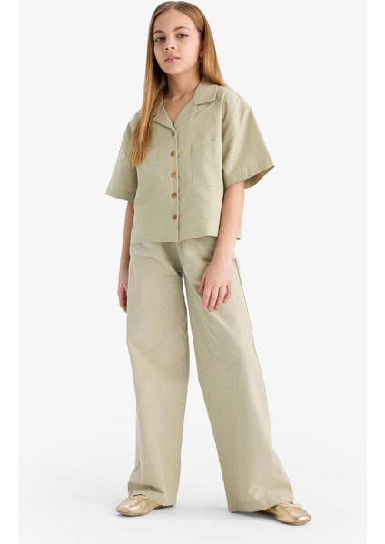 Kız Çocuk Beli Lastikli Wide Leg Geniş Bol Paça Pamuklu Pantolon D7611A825SM fırsatları