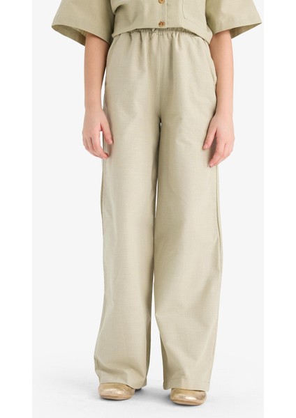 Kız Çocuk Beli Lastikli Wide Leg Geniş Bol Paça Pamuklu Pantolon D7611A825SM indirimleri