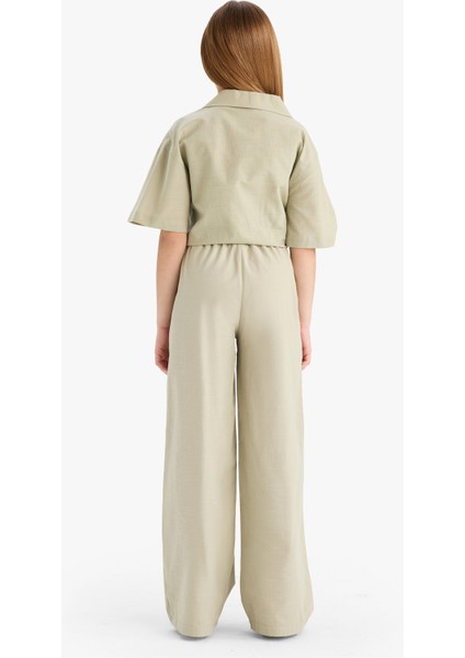 Kız Çocuk Beli Lastikli Wide Leg Geniş Bol Paça Pamuklu Pantolon D7611A825SM