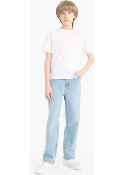Erkek Çocuk Straight Fit Düz Paça Cepli Basic Düz Jean Pantolon C3697A824WN