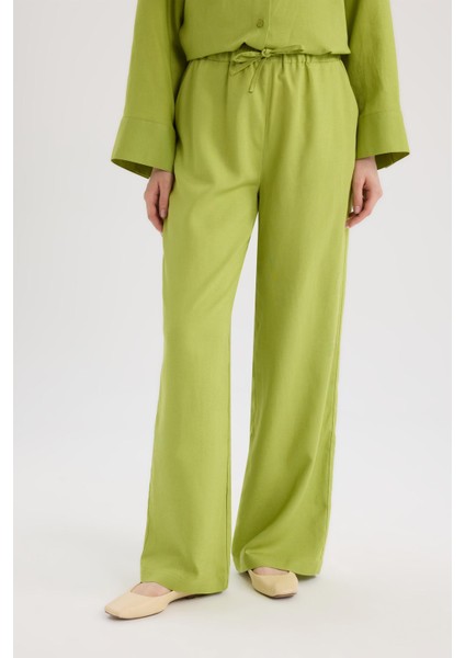 Wide Leg Keten Karışımlı Geniş Paça Pantolon D8187AX25SP modelleri