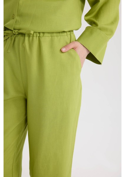 Wide Leg Keten Karışımlı Geniş Paça Pantolon D8187AX25SP fırsatları
