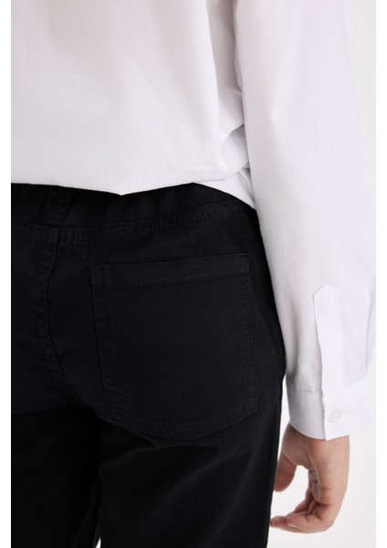Erkek Çocuk Düz Paça Beli Lastikli Cepli Basic Düz Siyah Gabardin Okul Pantolonu T8850A624AU