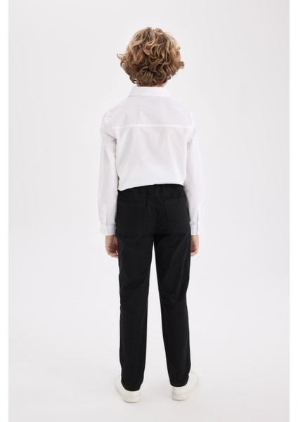 Erkek Çocuk Düz Paça Beli Lastikli Cepli Basic Düz Siyah Gabardin Okul Pantolonu T8850A624AU