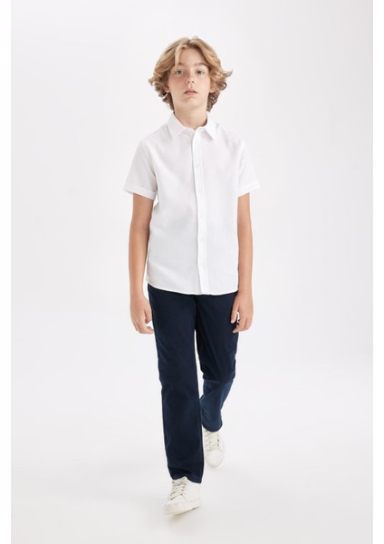 Erkek Çocuk Düz Paça Beli Lastikli Cepli Lacivert Basic Düz Gabardin Okul Pantolonu T8850A624AU