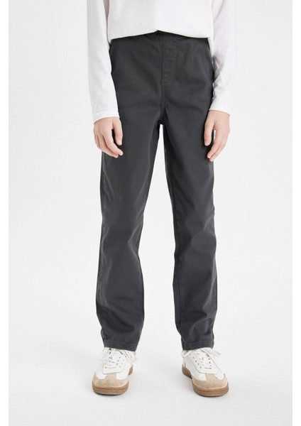 Erkek Çocuk Düz Paça Beli Lastikli Cepli Antrasit Gabardin Basic Düz Okul Pantolonu T8850A624AU