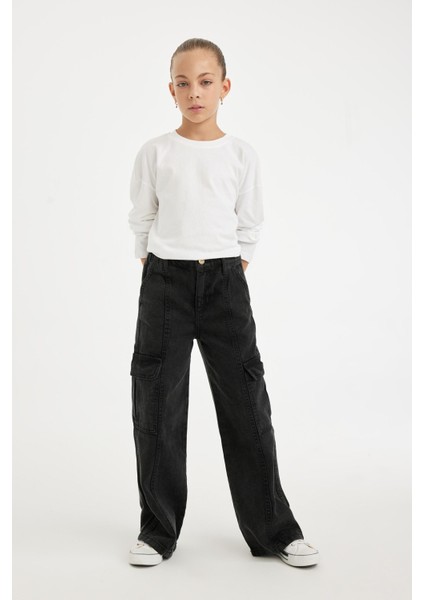 Kız Çocuk Wide Leg Kargo Cepli Geniş Bol Paça Antrasit Jean Pantolon D3383A824WN modelleri