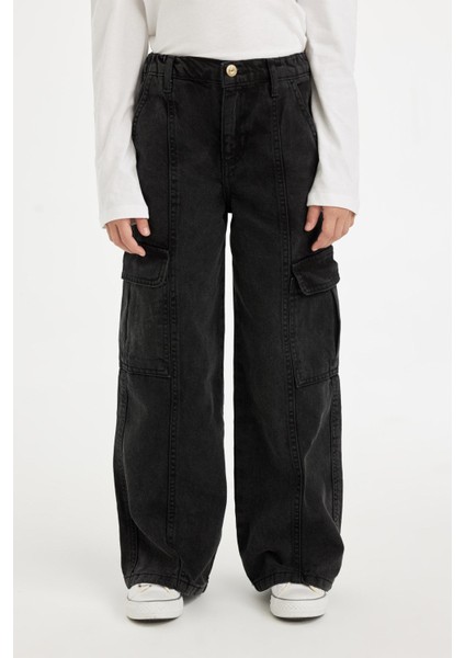 Kız Çocuk Wide Leg Kargo Cepli Geniş Bol Paça Antrasit Jean Pantolon D3383A824WN indirimleri