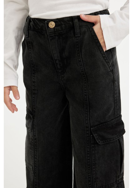 Kız Çocuk Wide Leg Kargo Cepli Geniş Bol Paça Antrasit Jean Pantolon D3383A824WN