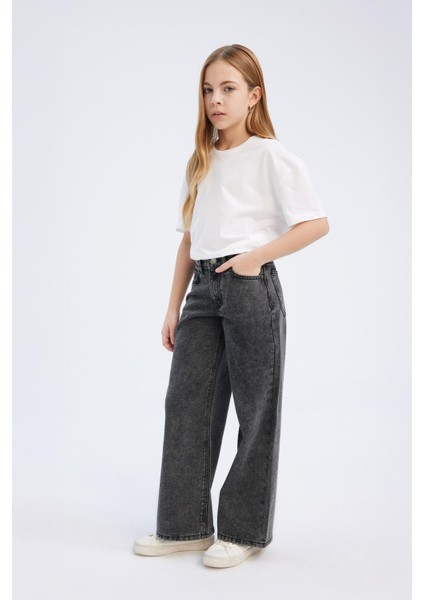 Kız Çocuk Wide Leg Geniş Bol Paça Pamuklu Jean Pantolon D7094A825SM