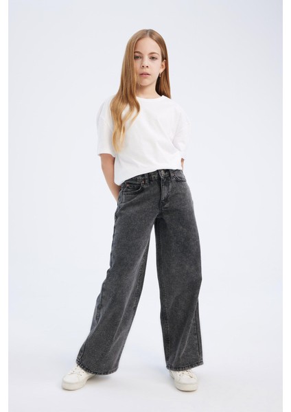 Kız Çocuk Wide Leg Geniş Bol Paça Pamuklu Jean Pantolon D7094A825SM fiyatları