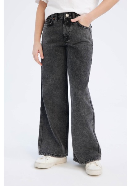 Kız Çocuk Wide Leg Geniş Bol Paça Pamuklu Jean Pantolon D7094A825SM fırsatları
