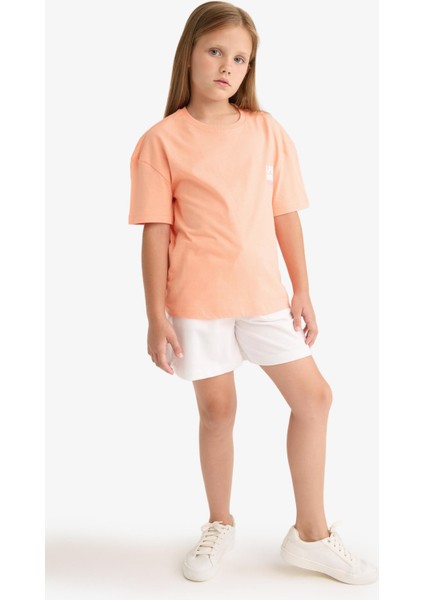 Kız Çocuk Beli Lastikli Beyaz Şort