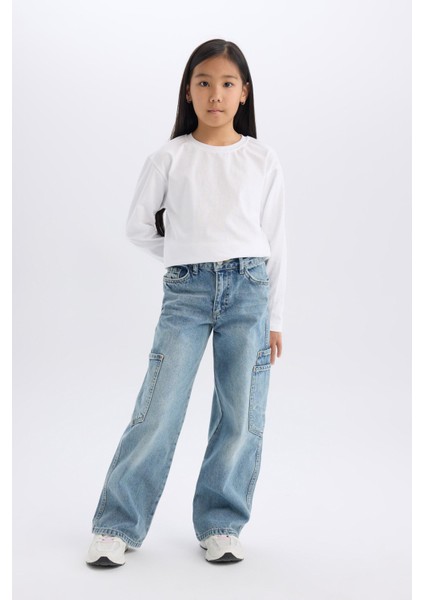 Kız Çocuk Wide Leg Kargo Geniş Paça Jean Pantolon D7386A825SM