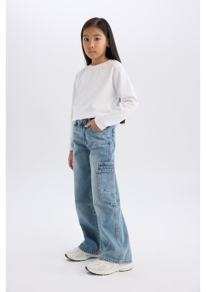 Kız Çocuk Wide Leg Kargo Geniş Paça Jean Pantolon D7386A825SM fiyatları