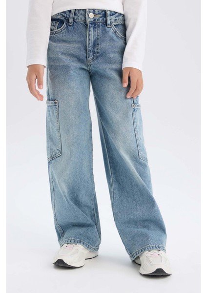Kız Çocuk Wide Leg Kargo Geniş Paça Jean Pantolon D7386A825SM fırsatları