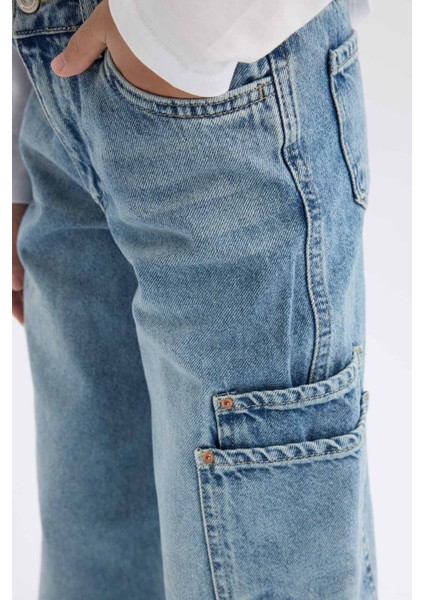 Kız Çocuk Wide Leg Kargo Geniş Paça Jean Pantolon D7386A825SM indirimleri