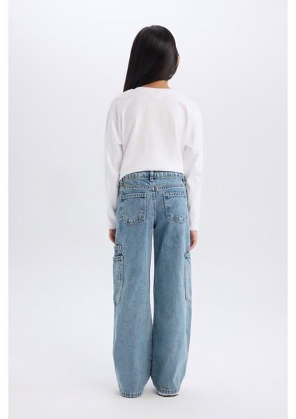 Kız Çocuk Wide Leg Kargo Geniş Paça Jean Pantolon D7386A825SM
