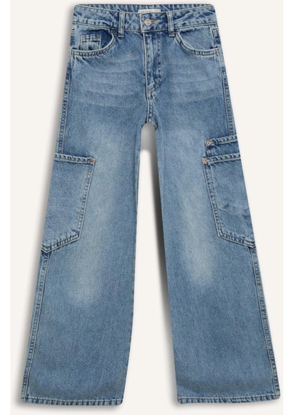Kız Çocuk Wide Leg Kargo Geniş Paça Jean Pantolon D7386A825SM