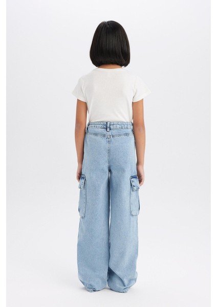 Kız Çocuk Wide Leg Kargo Geniş Paça Pamuklu Jean Pantolon D9694a825sp