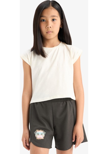 Kız Çocuk Beli Lastikli Baskılı Şort modelleri