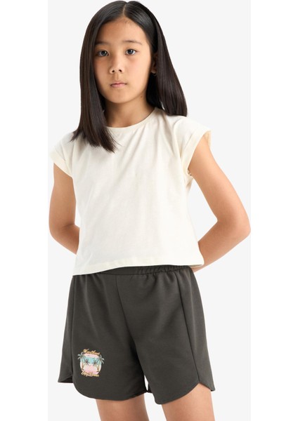 Kız Çocuk Beli Lastikli Baskılı Şort fırsatları