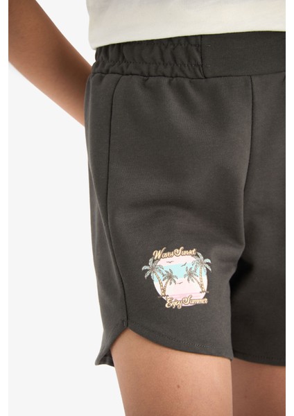 Kız Çocuk Beli Lastikli Baskılı Şort