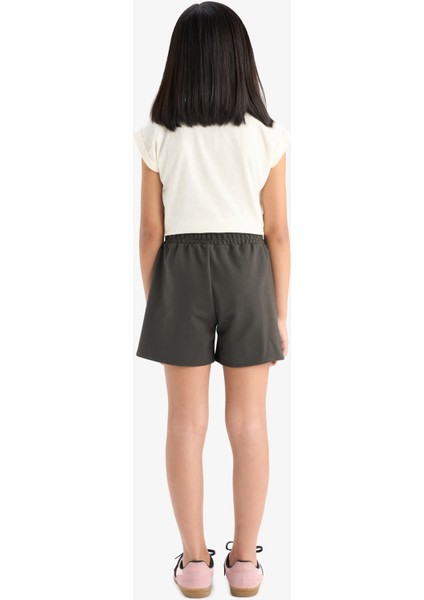 Kız Çocuk Beli Lastikli Baskılı Şort